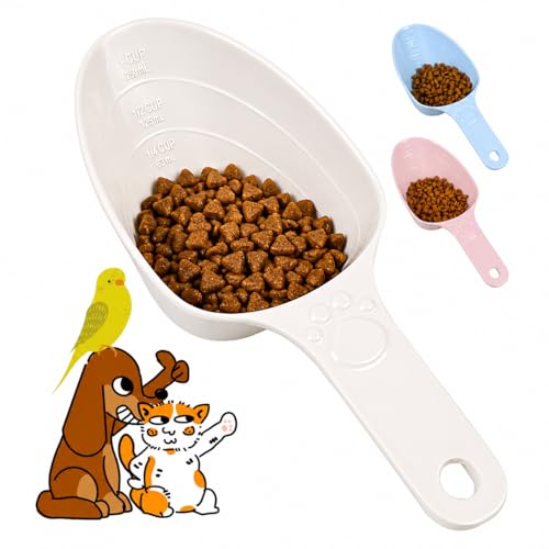 Dog Food Scoop 1 Cup, One Cup Measuring Cup, Food Grade Melamine Pet Food Measuring Scoop with 1/2 & 1/4 Cup Markings, Long Handle Food Scoop For Cat, Brid, Rabbit, Sturdy & Dishwasher Safe(White) - color: White