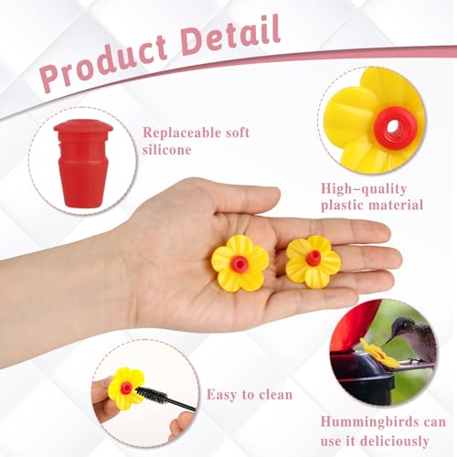 16 Pieces Hummingbird Feeders Replacement Flowers Yellow Pet Replacement Bird Feeder Replacement Parts with 2 PCS Brush Feeding Ports Bee Guards for Hummingbird Feeders for Outdoors Hanging Feeder