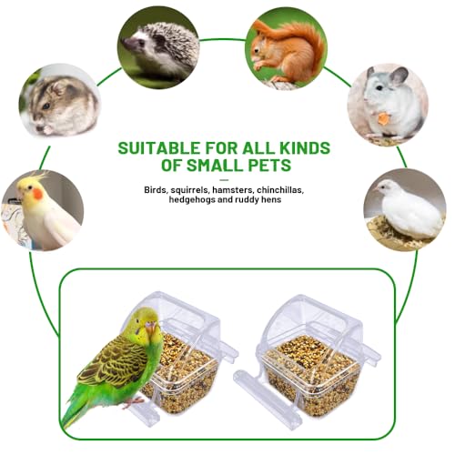 4 Pack Bird Feeders for Cage, No Mess Clear Hanging Parrot Food Bowl, Plastic Slot Food & Water Dispenser Bowl Set, Bird Cage Accessories for Hamsters,Pigeons,Parrot - size: 4
