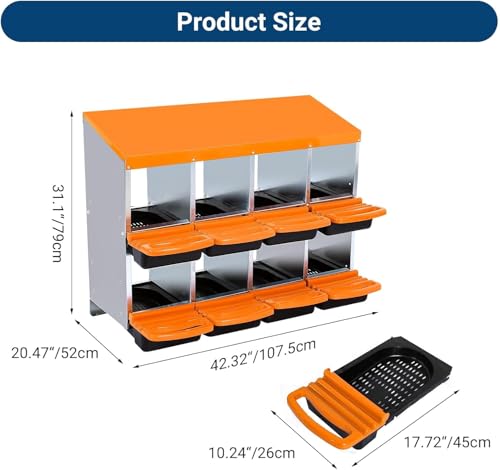 Chicken Nesting Box,Chicken Egg Laying Box with 8 Compartments, Roll Away Eggs Laying Boxes, Nesting Boxes, Indoor & Outdoor Use,Easy Egg Collection, Easy Cleaning - color: Orange, size: 8 holes
