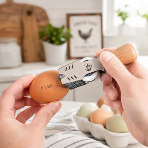 Egg Date Stamp Kit (Egg Dater + Black Quick-Drying Ink Pad), Clear Text Egg Marker, Egg Date Stamps for Fresh Eggs, Egg Stamper for Chicken Tenders