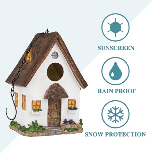 Bird House for Outside, Resting Place for Birds, White Hanging Natural Bird Nest, Bluebird House Handcrafted Hut-White - color: A-White Bird House