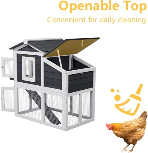 Chicken Coop for 2-4 Chickens, Chicken Run, Wooden Hen House | Asphalt Openable Roof, Non-Slip Ramp, Nesting Boxes,Pull-Out Removable Tray, Ideal for Backyard Outdoor Use - color: White