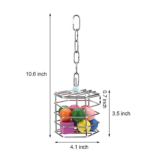 Bird Stainless Steel Foraging Feeder Parrot Hanging Feeding Box for Macaw African Grey Cockatoo Cockatiel Amazon Cage (Foraging Feeder with Blocks)