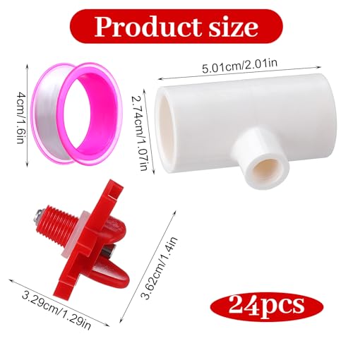 24 Pack Horizontal Chicken Water Nipples with 1/2'' PVC Tee Fittings Automatic Chicken Water Feeder Easy Install Chickens Nipples Waterer Horizontal Side Mount Poultry Nipple Waterer