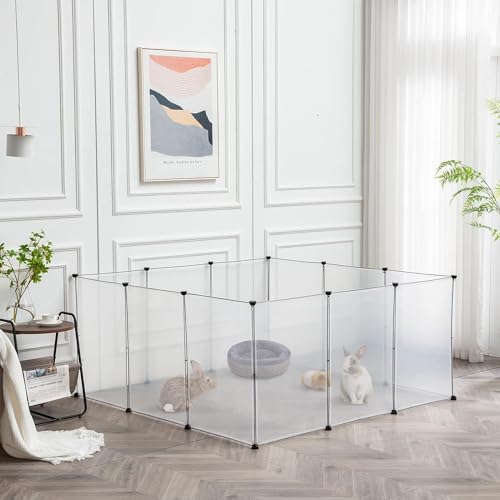 LURIVA Large Transparent Pet Playpen, 28" H x 20" W, Dog Playpen, Small Animal Playpen, Puppy Playpen, Rabbit Playpen, Dog Pen, Dog Fence, for Kittens, Ferrets, Guinea Pigs, Indoor Use, 12 Panels