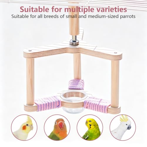 Bird Spinning Toy with Feeding Cup(Windmill Frame) | 360° Rotating Bird Perch Toy for Soft Grip Dual-Layer Structure with Multi-Perches,Climbing & Feeding - color: Windmill frame