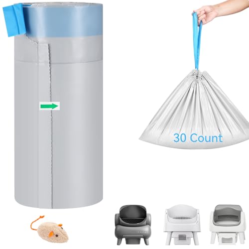 30 Count Automatic Cat Litter Box Liners Bags Compatible with NeakasaM1 Petpivot Autoscooper 11/12 and Similar Open-Top Self-Cleaning Cat Litter Box, Drawstring Handle Heavy Duty Leak-proof, 27*13in - size: 30 Count (Pack of 1)