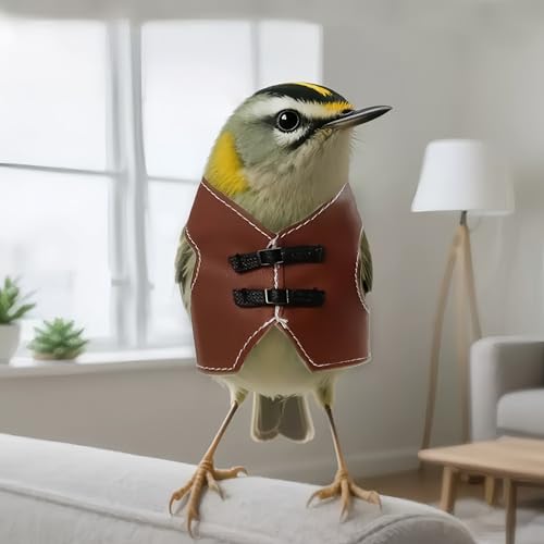 Bird Clothes, Parrot Leather Jacket, Bird Costume Cosplay Photo Prop, Parrot Apparel for Eclectus, Budgerigar, African Greys Parakeet, Conure, Cockatiel, Love Birds-Cowboy Style,Brown,L - color: Brown, size: Large