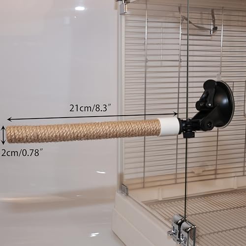 Natural Flax Bird Perch Stand with Strong Suction Cups | Movable Parrot Training Perch for Window/Mirror/Car/Tiles | Universal for Budgie, Cockatiel, Conure (Basic Parrot Perch) - color: Basic Parrot Perch