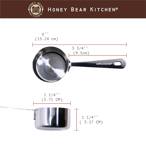 1/3 Cup 80 ml Leave-in Measuring Scoop Cups, Polished Stainless Steel (Set of 2) - size: 1/3 Cup 80 ml