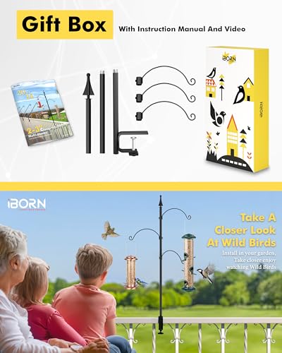 iBorn Shepherds Hooks for Outdoor Clamp On Deck Hook for Bird Feeder 45 Inch Heights Feeder Hangers for Deck Railing Hummingbird Feeders Hanging Tri-Hooks 2024 New (Feeders are Not Included) - size: 45" Height with Tri-Hooks