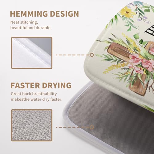 Easter He Is Risen Bunny Dish Drying Mat for Kitchen Counter Spring Easter Cross Floral Eggs Drying Pad 16x18 In Microfiber Absorbent Holiday Dishes Drainer for Kitchen Counter Tableware - color: Easter Cross, size: 16" x 18"