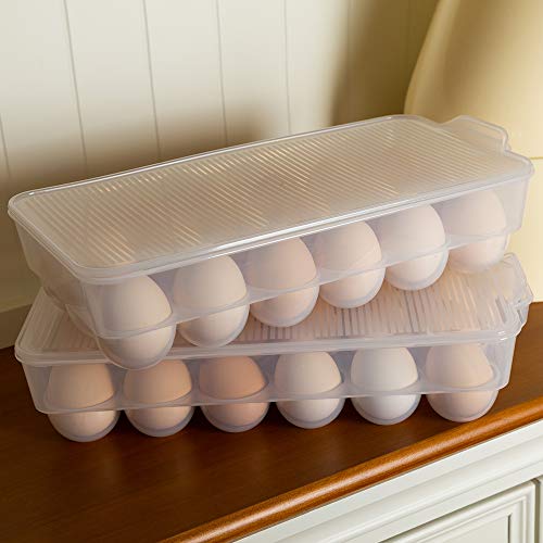Eslite Covered Egg Holder,Egg Storage for Refrigerator,Fits 18 Eggs,Pack of 2