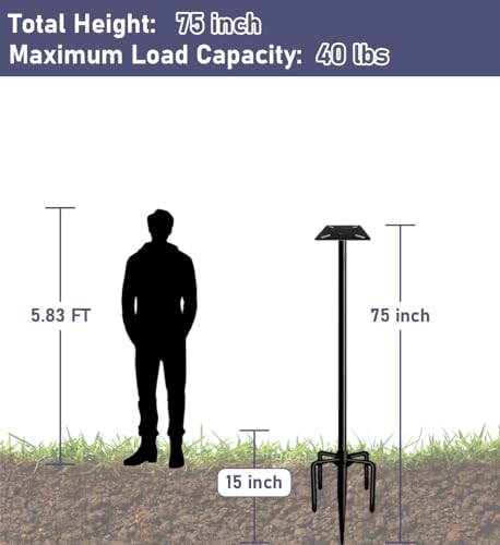 75 Inch Smart Bird Feeder Pole with 5-Prong Base, Adjustable Bird House Pole Mount Kit for Outdoors, Heavy Duty Feeder Stand for Wild Birds Watching, Black - size: 75 INCH