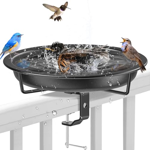 Deck Mounted Bird Bath for Outside, Detachable Birdbath Bowl with Sturdy Clamp, Outdoor Bird Baths Bowl for Attracting Birds Garden Yard Decor (Black) - color: Black