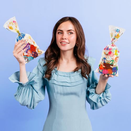 Easter Treat Bags, 100PCS Easter Cellophane Treat Bags Gift Candy Cookie Snack Bag Cellophane Bag for Goodies with Twist Ties Eggs Bunny Clear Cello Treats for Easters Spring Party Favors Supplies - color: Easter, size: 1 count (Pack of 100)