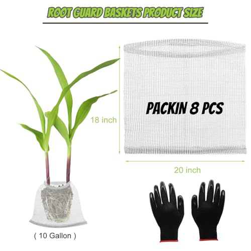 8 Pcs Gopher Baskets 10 Gallon Root Guard Proof Stainless Wire Steel Trap | 18" X 20" Mesh Cage with Gloves Root Protection for Gophers Moles Voles, Bulbs Tubers Trees Orchid Flowers Planting Baskets - size: 20"X18"-8 Pack