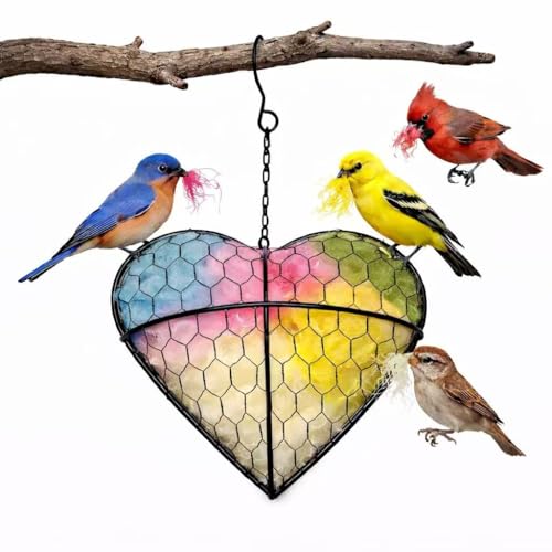 Handmade Alpaca Fiber Bird Nesting Heart,Hummingbird Houses Art Bird nest Box &Wild Birds nest Material Holder Outdoor Garden,Gift for Bird Lovers(1PCS) - color: Pastel