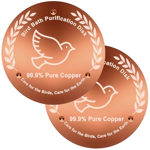 Bird Bath Copper Disk 2 Pack, 99.99% Pure Copper Bird Bath Cleaner with Triple-Point Support, 4 Inch Thick Chemical-Free Natural Water Cleaner for Outdoor BirdBaths, Bowls, All-Season Use - color: 2 Pack