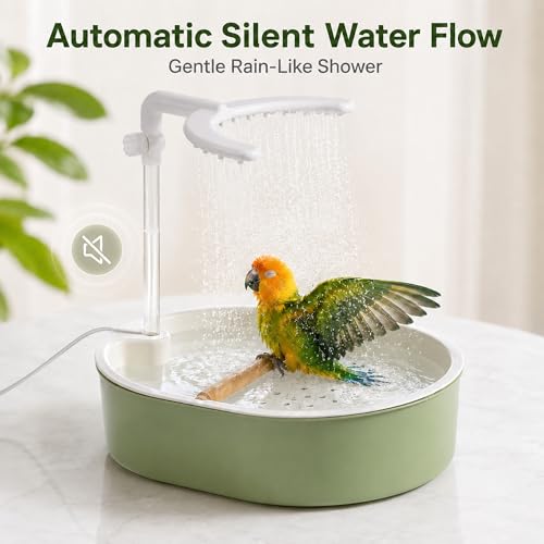 Automatic Bird Bath Shower, Adjustable Shower for Pet Birds | 12.44" x 9.8", Wooden Perch, Portable, for Cockatiel Budgie Conure Indoor Cage