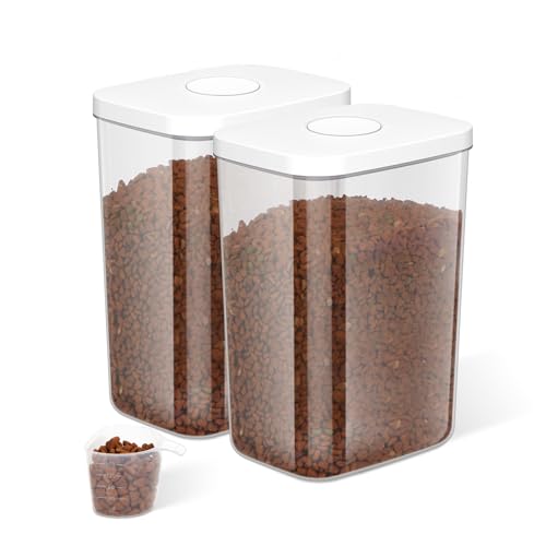 LEAWALK 5-8 Lbs/6Qt Airtight Dog Cat Food Storage Container and Pet Storage Bin BPA-Free, PET Clear Stackable Dog Treat Containers Measuring Scoop Suitable for Dogs Food, Cats Food and Other Dry-2Pack - color: White (5.6L-2Pack)