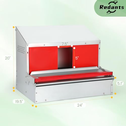 Redants Chicken Nesting Box, Metal Chicken Laying Box with Roll Away Egg Collection, Reversible Wall Mountable Chicken Coop Nesting Boxes for Hens, Ducks, Waterproof, 24"×19.5"×20", Up to 20+ Hens - size: 24.0"L x 19.5"W x 20.0"H