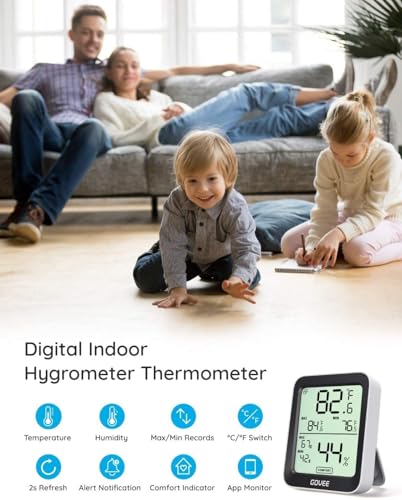 Govee Indoor Hygrometer Thermometer H5075 with Bluetooth App Control | Room Temperature Humidity Meter, 164ft Remote Monitor, Smart Alerts, 2 Years Data Storage Export, for Bedroom Wine Cellar - color: Black, size: 1 Pack