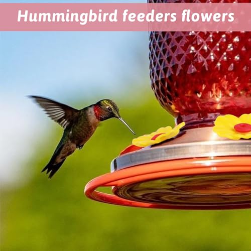 16 Pieces Hummingbird Feeders Replacement Flowers Yellow Pet Replacement Bird Feeder Replacement Parts with 2 PCS Brush Feeding Ports Bee Guards for Hummingbird Feeders for Outdoors Hanging Feeder