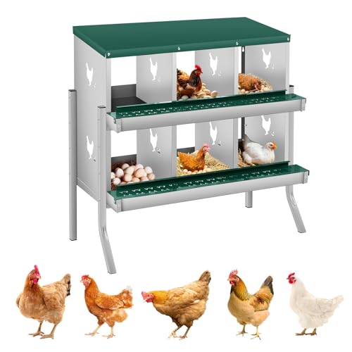 Garvee Chicken Nesting Box, 6 Compartments Nesting Box for Chickens, Galvanized Steel Chicken Laying Box for Easy Egg Collection, Wall Mounting - color: Green | 6 Compartments+legs