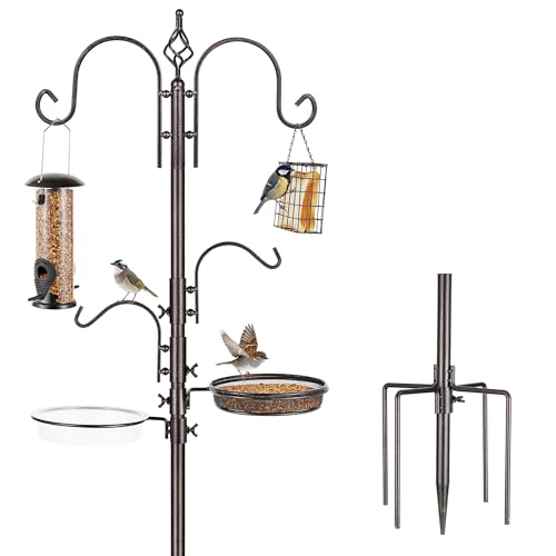 ERYTLLY Bird Feeding Station Kit Bird Feeder Pole Wild Bird Feeder Hanging Kit Planter Hanger Multi Feeder Hanging with Metal Suet Feeder Bird Bath for Attracting Wild Birds - size: 91 Inch