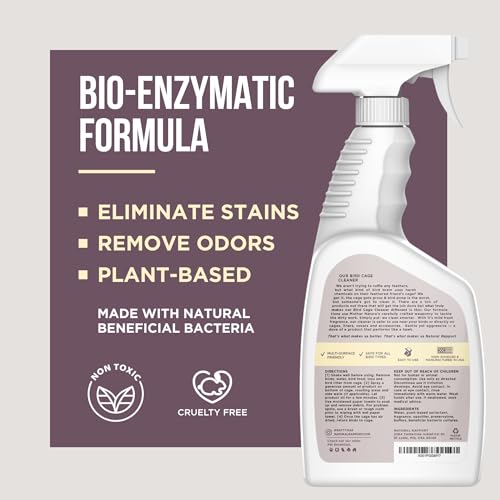 Natural Rapport Bird Cage Cleaner, Plant-Based Poop Remover, 2pk 32 oz | Plant-based enzymes & probiotics, no harsh chemicals - Removes bird waste & odor - For all bird owners - size: 32 Ounce (Pack of 2)