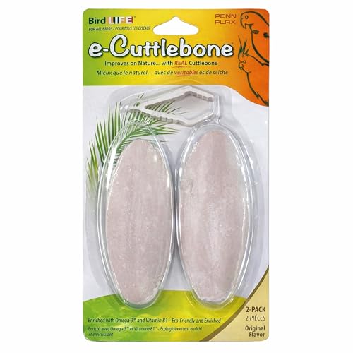 Penn-Plax Bird-Life E-Cuttlebone Original, 1 Pk (2 Counts) - Durable, Less Brittle Cuttlebones Enriched with Omega 3, Honey & Vitamin B1 - Easy Mounting, Cage Clip - Great for All Bird Sizes - White - size: 2 Count (Pack of 1)