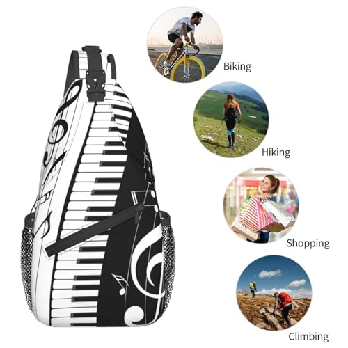 Black And White Piano Music Notes Musical Instrument Sling Backpack Crossbody Shoulder Bag Chest Bag Travel Chest Pack Casual Daypack For Women Men Hiking Sports Working - color: Black4