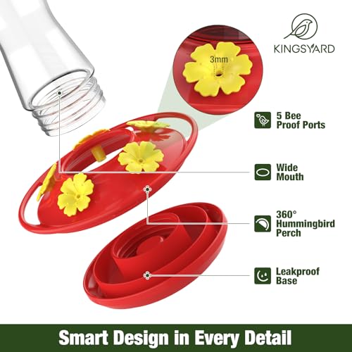 Kingsyard Glass Hummingbird Feeder for Outdoors Hanging, 10 oz Leak-Proof Humming Bird Feeders with Ant Moat & Bee Proof Feeding Ports, Hummingbird Gift for Bird Lovers (Clear) - color: Clear