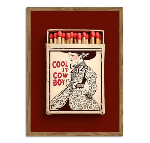 Vintage Western Cowgirl Wall Art Trendy Southwest Cool it Cowboy Matchbox Wall Decor Picture Coastal Cowgirl Poster Canvas Painting Print for Living Room Bedroom 12x16 inch Wood Framed - color: Cowgirl, size: 16"L x 12"W