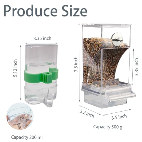 No Mess Bird Feeder Water Dispenser Set Automatic Transparent Parrot Feeder | Acrylic Parrot Food Container Drinker Cage Accessories for Small Birds Parakeet Canary Finch Cockatiel Lovebirds - color: Green