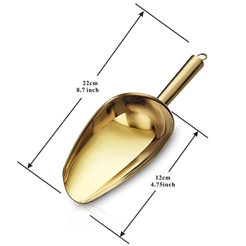 Berglander Stainless Steel Gold Ice Scoop 6 OZ, Titanium Golden Plating Metal Ice Scooper For Ice Maker, Multipurpose For Candy Wedding Kitchen Bar Party, Pet Animal Dog Food Scoop Beach Shovel - color: 2. Gold