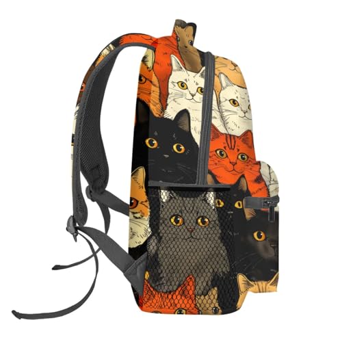 Colorful Cat Backpack, Cute Kitten Faces Polyester Dark Backpacks,Lightweight Double Shoulder Back Pack for Kids Teens,Cartoon Bookbag,School Bag Gifts,Casual Travel Daypack Book Packs - color: Cat