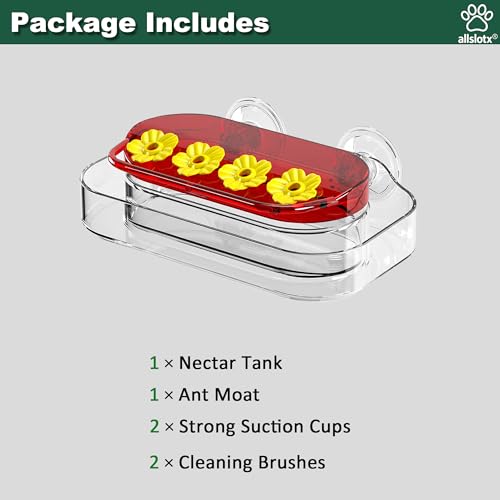 Window Hummingbird Feeder for Outdoors, 4 Bee-Proof Feeding Ports, Leak-Proof 10 oz Nectar Reservoir, Built-in Ant Moat, Strong Suction Cups for Up-Close Bird Watching, Easy to Clean - style: F061 (1-Pack)
