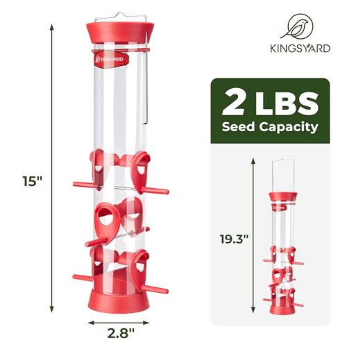 Kingsyard 2 Pack Tube Bird Feeders for Outdoors Hanging | 6-Port with 360° Feeding, No-Spill Design, 2 lb Seed Capacity, Attracts Finches & Songbirds, Garden & Backyard Decor, Red - color: Red