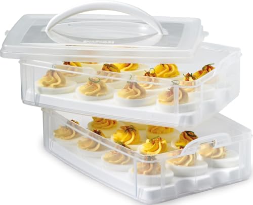 Snapware (2-Layer, 24 Eggs) Plastic Detachable Deviled Egg Carrier Storage | With lid and handle, freezer, dishwasher, microwave safe - size: Medium