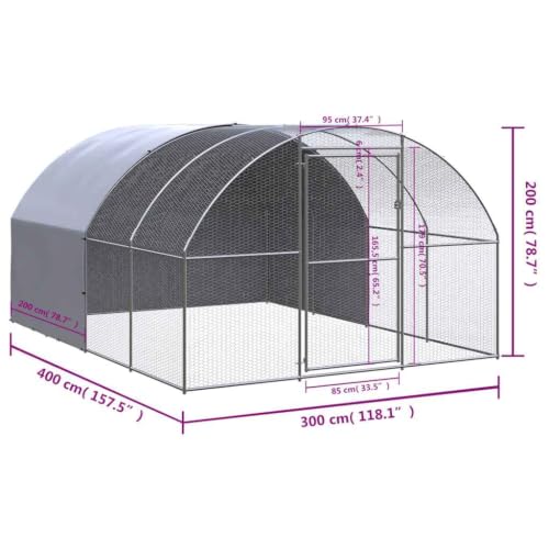 Large Chicken Coop Galvanized Steel Outdoor Metal Poultry Run Cage for Hen Duck Small Animals, Walk-in Pen for Backyard Garden, 118.1 x 118.1 x 78.7 Inches - color: Silver-G
