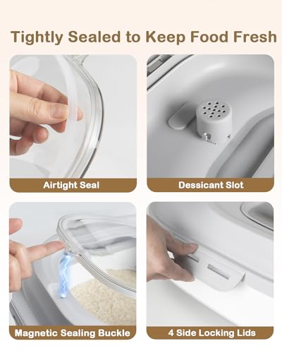 20-50 Lbs Airtight Food Storage Container Wheels,Collapsible Rice Container | Flour Storage Container with Double Airtight Seal,Rice Storage Container with Magnetic Lid,Keep Fresh for Pet Food,Rice,Flour - color: Grey/20-50LBS