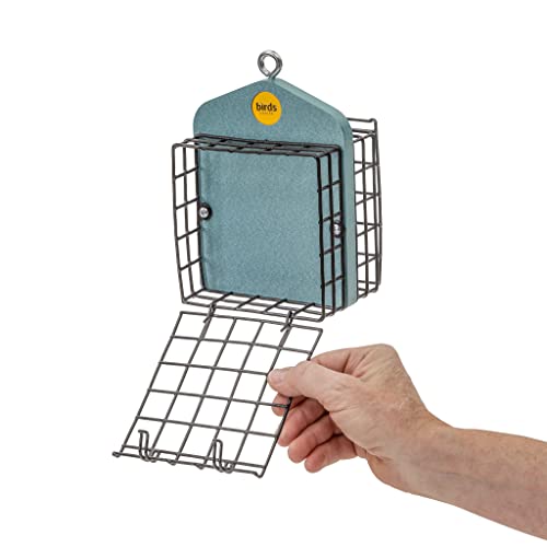Birds Choice Suet Feeder for 2 Cakes | Recycled Plastic | Lake Blue | Hanging Cage Design Serves Woodpeckers and Nuthatches, Weather-Resistant for Year-Round Feeding - color: Lake Blue