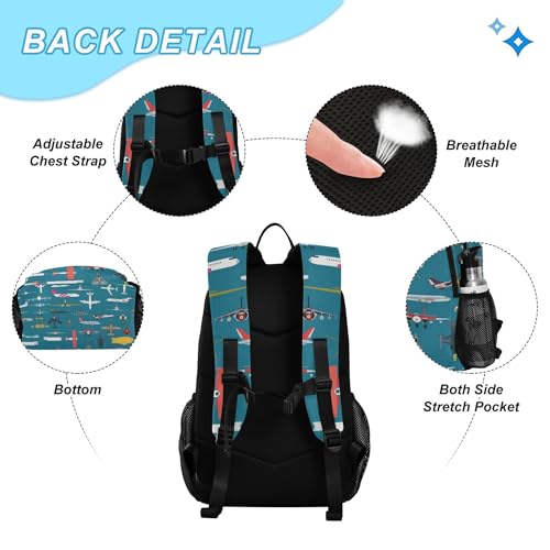 Airplane Plane and Aircraft Backpack with Lunch Bag, School Travel Backpack for Teens Boys Girls Kids Backpacks Set - color: Navy Blue