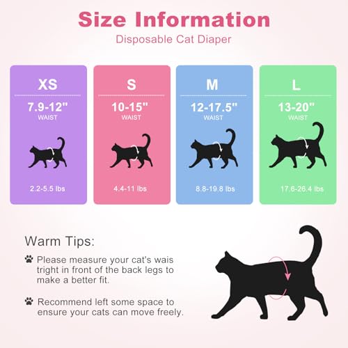 Disposable Cat Diapers, 40 Count – Perfect for Both Male and Female Cats, for Elderly, (XS) Incontinent, or Post-Surgery Cats and Dog – Leak-Proof, Super Absorbent & Hypoallergenic Pet Diapers - size: XS
