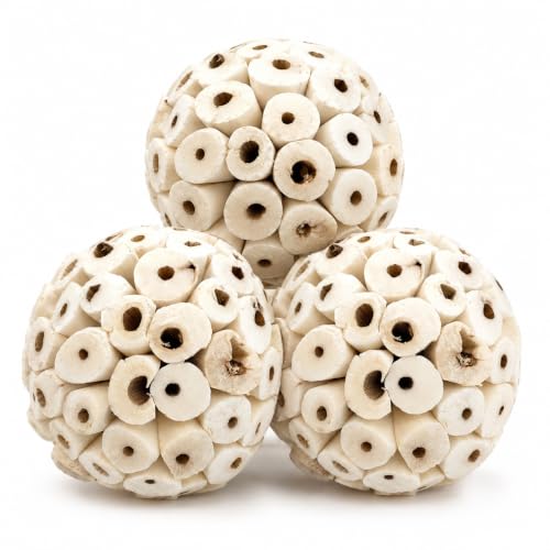 Bonka 1214 Pk3 2.25" Sola Atta Balls Bird Foot Chew Toy Small Medium | Soft lightweight natural pith encourages shredding, chewing, tossing, and foot play - color: Pk3 Sola Atta Balls
