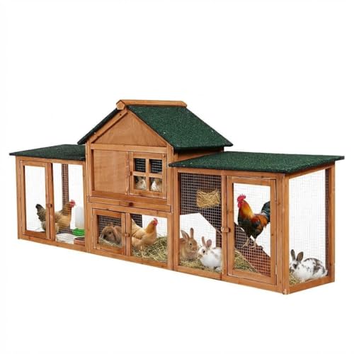 Spacious Wooden Chicken Coop Rabbit Hutch Double Side Runs | Wood, Wooden, Waterproof, Durable, Portable, Removable, Easy Clean, Versatile, Outdoor, Indoor, Garden