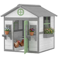 PawHut Chicken Coop for 2-4 Chickens with Nesting Box 50" x 44" x 54" White | Wooden Hen House, Outdoor Playhouse, Poultry Cage, Planter Pots and Boxes, Windows, Rabbit Hutch, Backyard Use